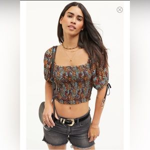 NWT - Free People Back On Top Cropped Blouse - Multi - XSmall